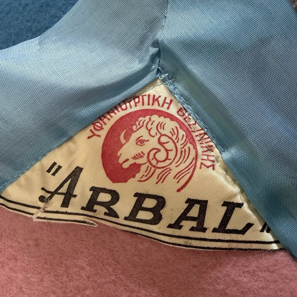 Vintage Arbal Greek  Wool Blanket Satin Trim Reversible Pink‎ Blue MCM Heavy